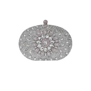 Sparkling Rhinestone Crystal Evening‎ Clutch Bag Silver Oval Glamour